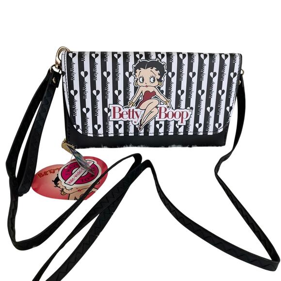 Brand New Beautiful BETTY BOOP BLACK Crossbody Wristlet Wallet Cellphone Zip - Picture 1 of 6